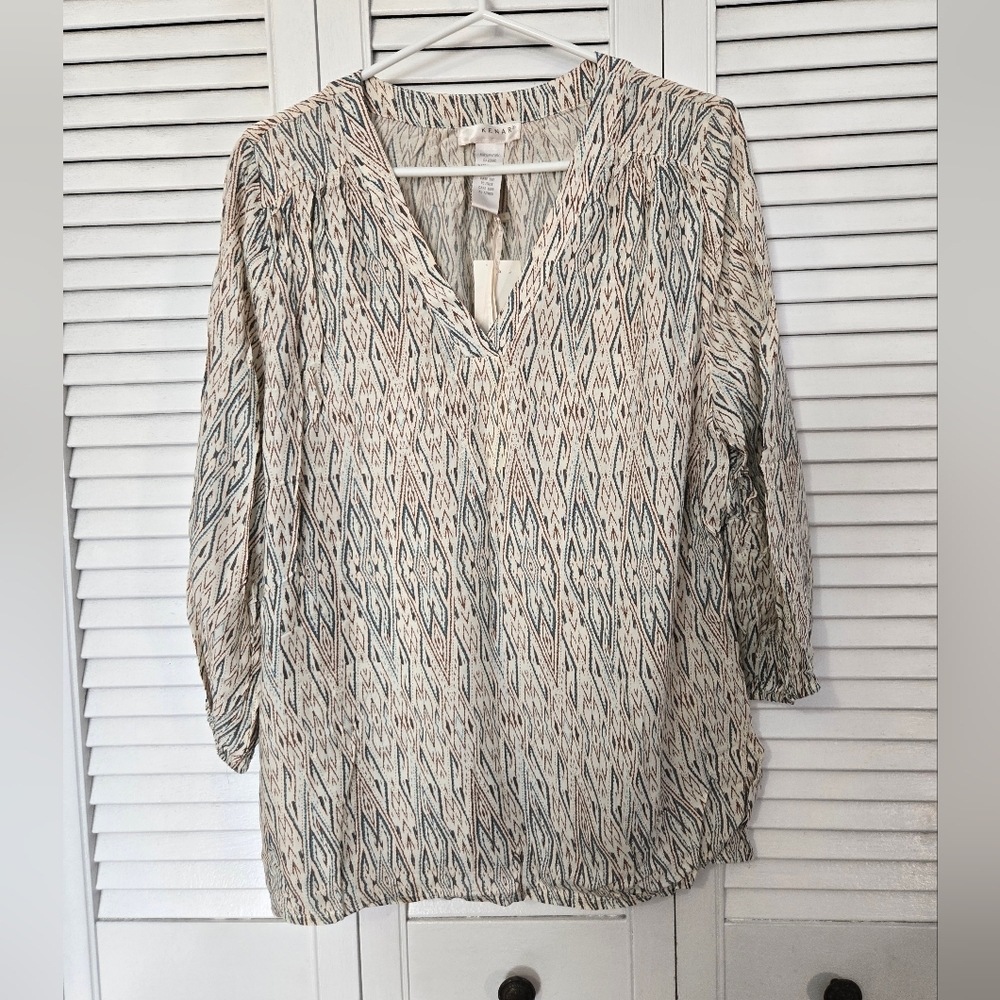 Kenar Cream and Gray Patterned Blouse